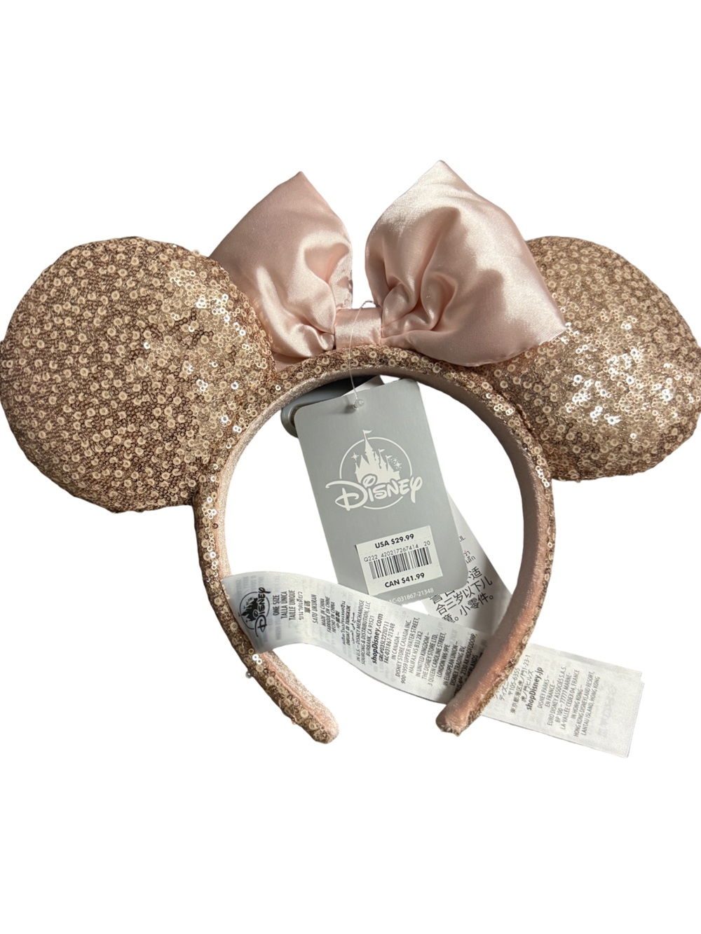 Disney Rose Gold Sequin Minnie Headband with Satin Bow